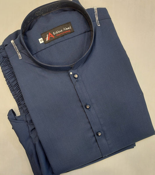 Navy Blue - Kurta Pajama - Wash n Wear - Fabric