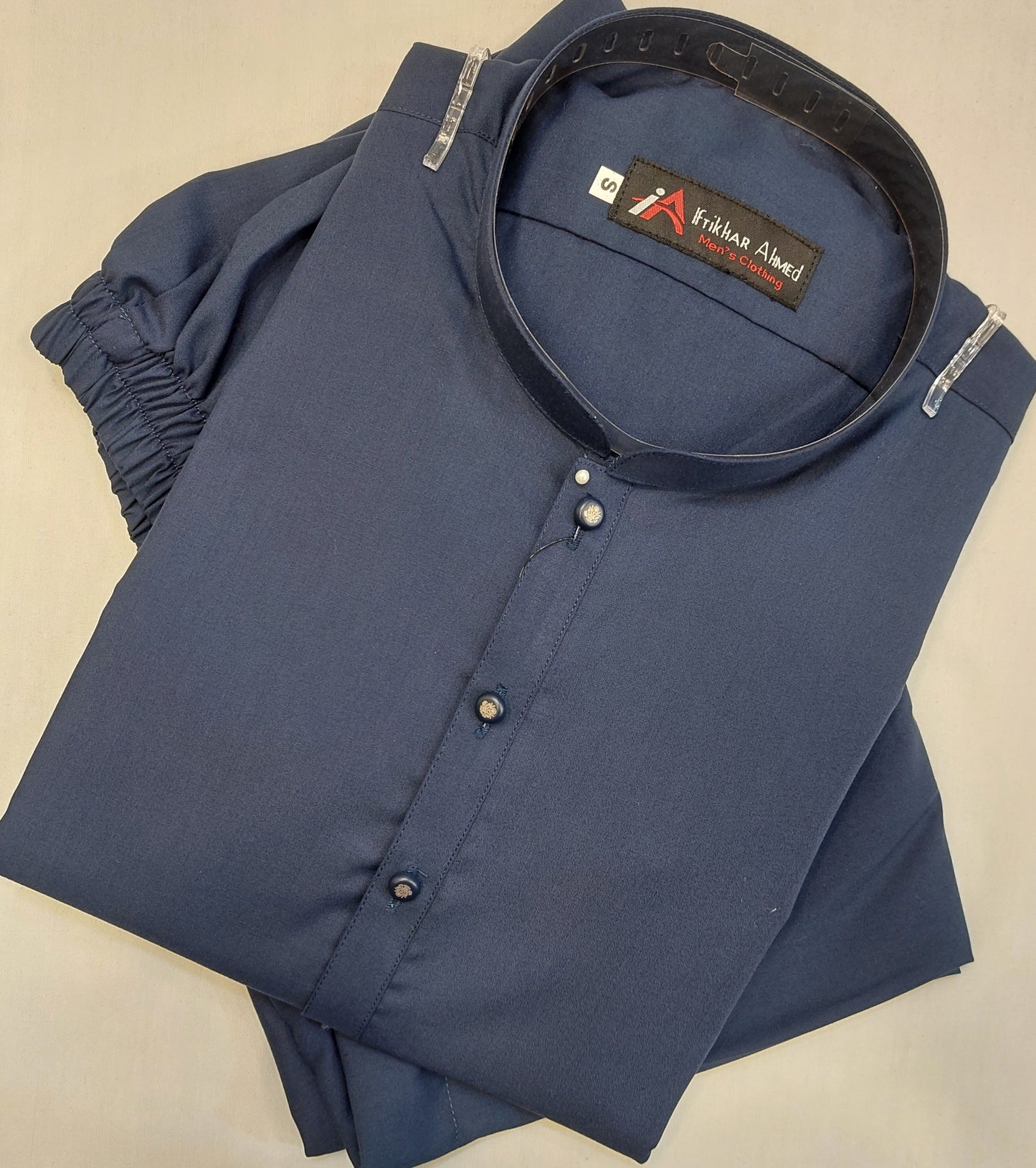 Navy Blue - Kurta Pajama - Wash n Wear - Fabric