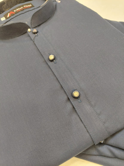 Navy Blue - Kurta Pajama - Wash n Wear - Fabric