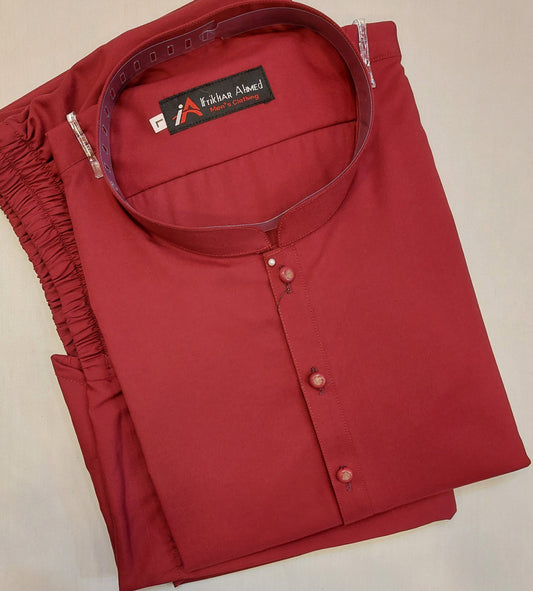 Red - Kurta Pajama - Wash n Wear - Fabric