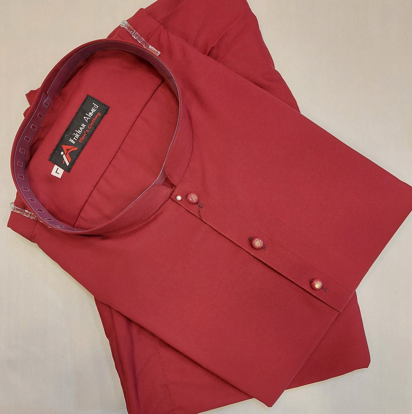 Red - Kurta Pajama - Wash n Wear - Fabric