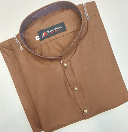 Brown - Kurta Pajama - Egyptian Cotton - Fabric
