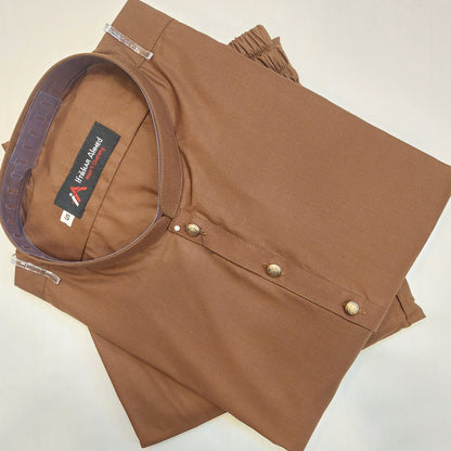 Brown - Kurta Pajama - Egyptian Cotton - Fabric