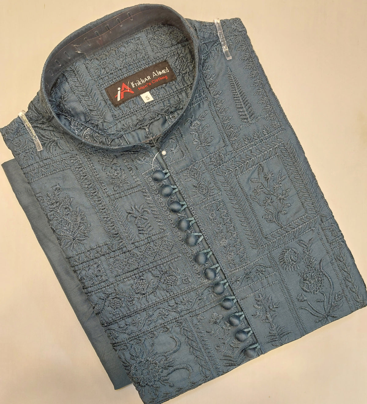Malaysian Grey - Kurta Pajama - Masoori Work - Cotton Silk Fabric