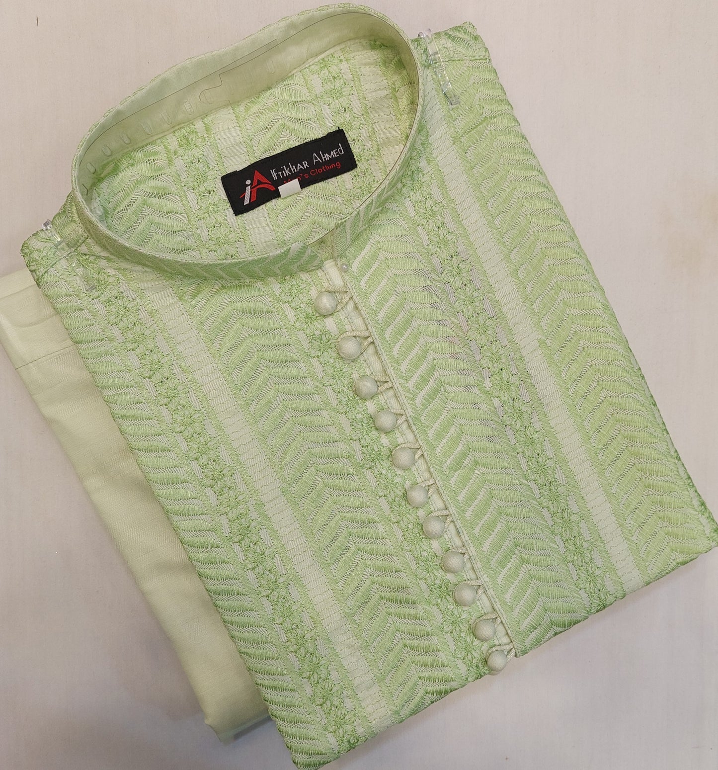 Pistachio Geen - Kurta Pajama - Masoori Work - Cotton Silk Fabric