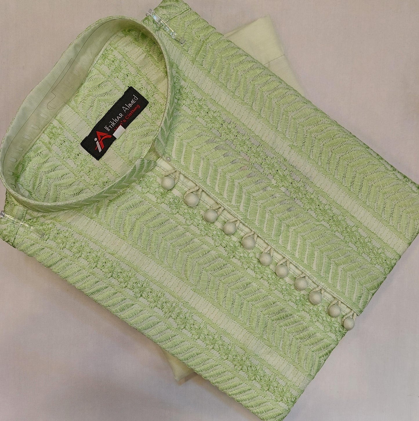 Pistachio Geen - Kurta Pajama - Masoori Work - Cotton Silk Fabric