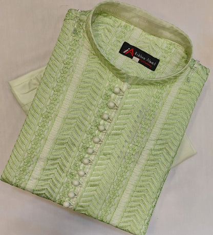 Pistachio Geen - Kurta Pajama - Masoori Work - Cotton Silk Fabric
