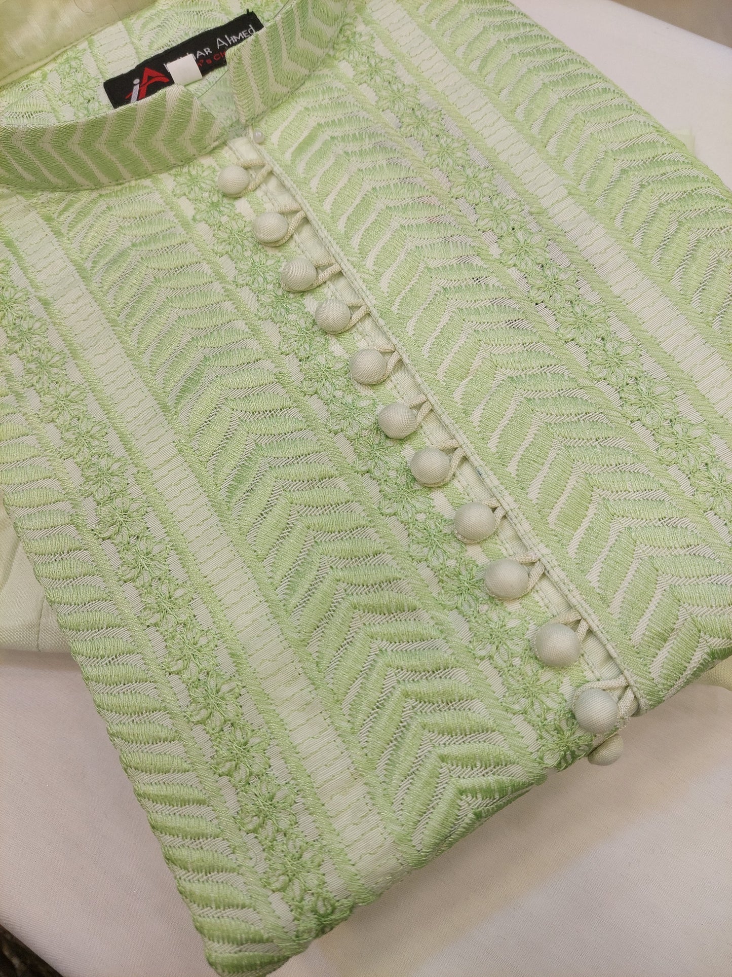 Pistachio Geen - Kurta Pajama - Masoori Work - Cotton Silk Fabric