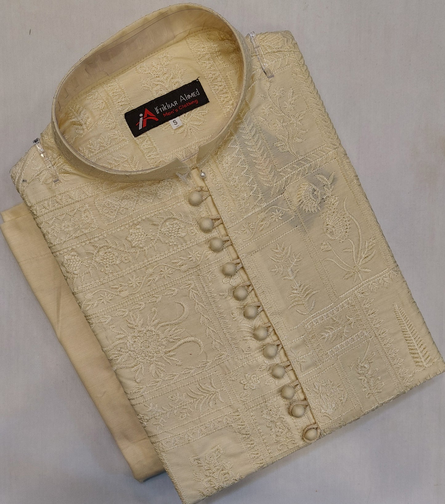 Light Golden - Kurta Pajama - Masoori Work - Cotton Silk Fabric