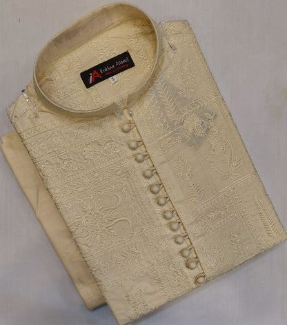 Light Golden - Kurta Pajama - Masoori Work - Cotton Silk Fabric