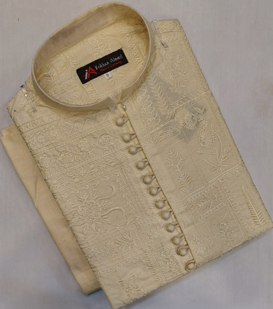 Light Golden - Kurta Pajama - Masoori Work - Cotton Silk Fabric