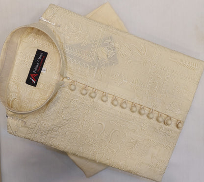 Light Golden - Kurta Pajama - Masoori Work - Cotton Silk Fabric