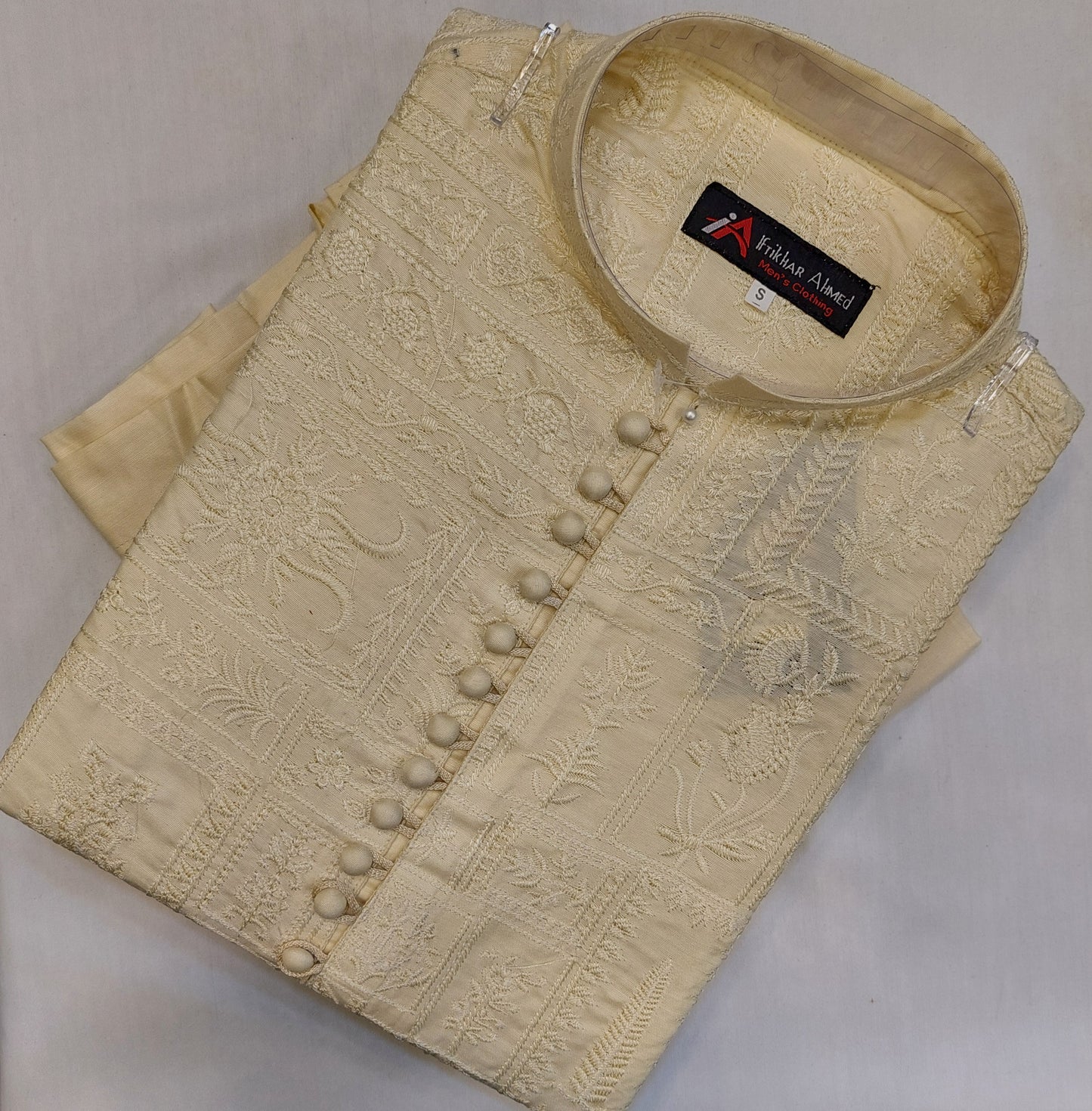 Light Golden - Kurta Pajama - Masoori Work - Cotton Silk Fabric