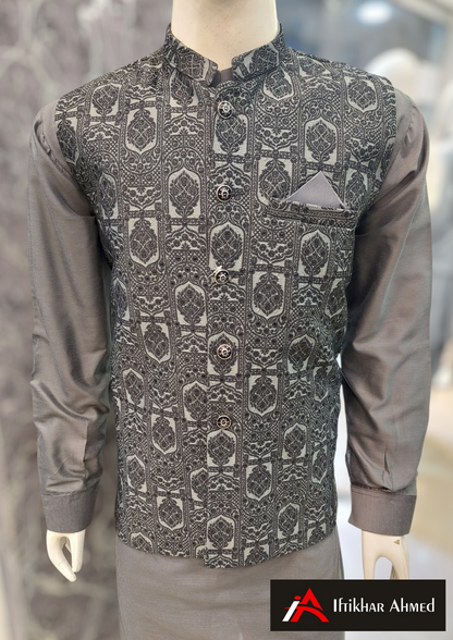 Grey with Black Embroidery - Waist Coat – MDC Fabric