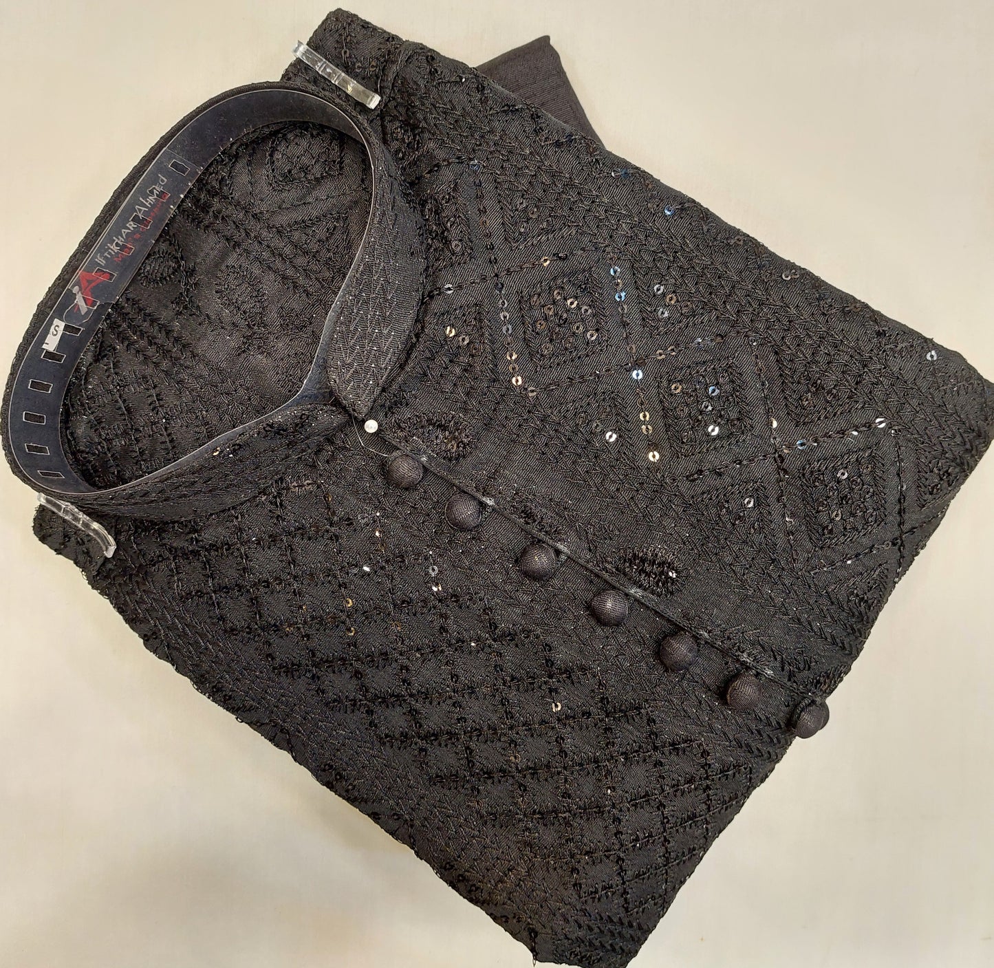 Black - Kurta Pajama - Masoori Sequence Work - Raw Silk Fabric