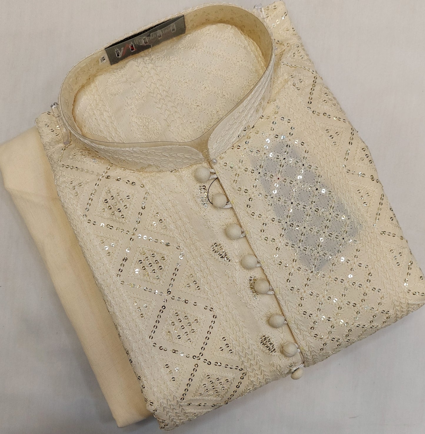 Dark Cream - Kurta Pajama - Masoori Sequence Work - Raw Silk Fabric
