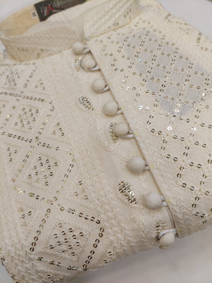 Dark Cream - Kurta Pajama - Masoori Sequence Work - Raw Silk Fabric