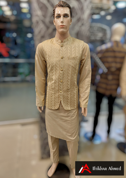 Light Fawn with Fawn Embroidery - Waist Coat – Masoori Fabric