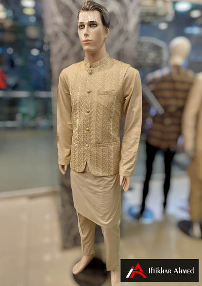 Light Fawn with Fawn Embroidery - Waist Coat – Masoori Fabric