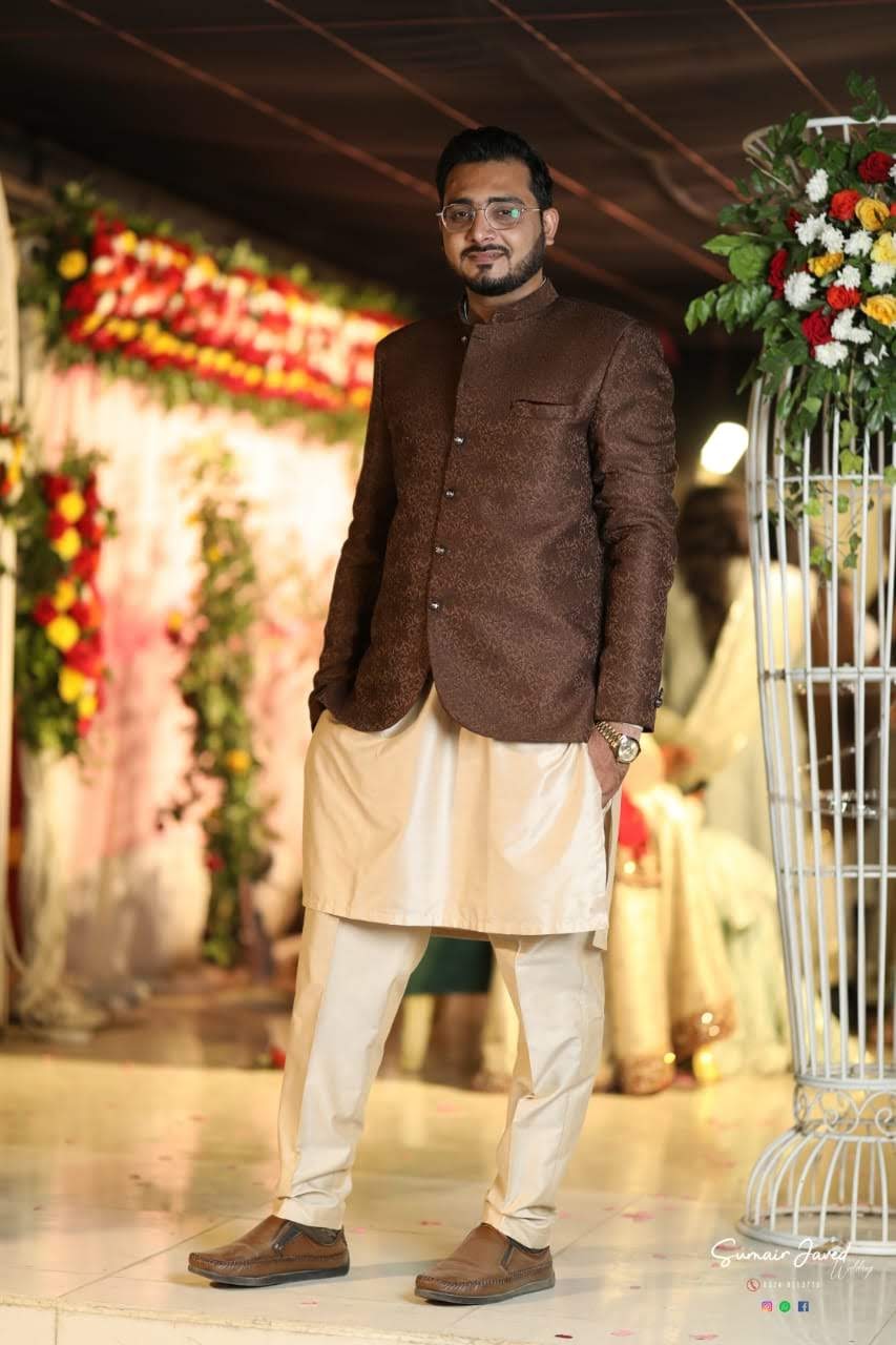 Brown Prince Coat - Fabric MDC with Light Biscuit Kurta Pajama - Silk Cotton