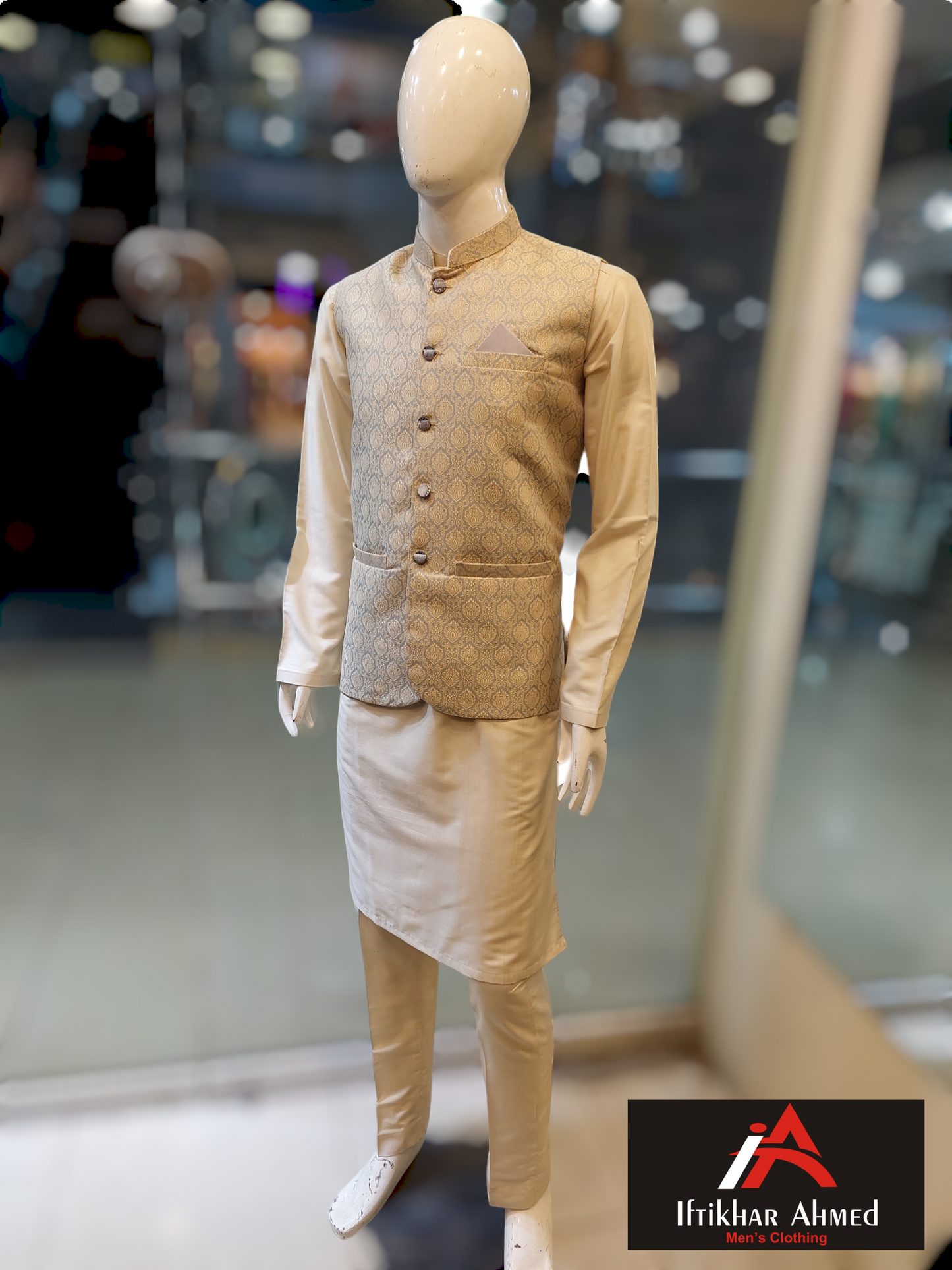 Light Grey With Beige Emboss - Waist Coat – Fabric Jamawar