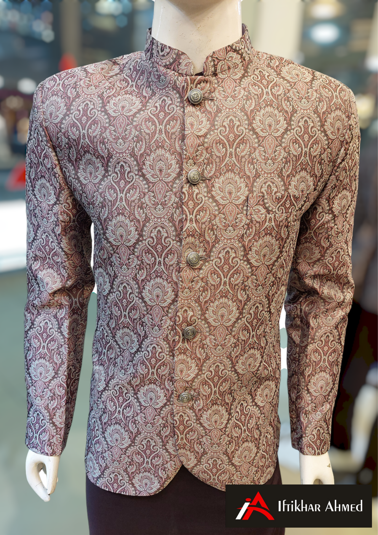 Light Purple With Steel Grey Emboss - Prince Coat - Jamawar Fabric