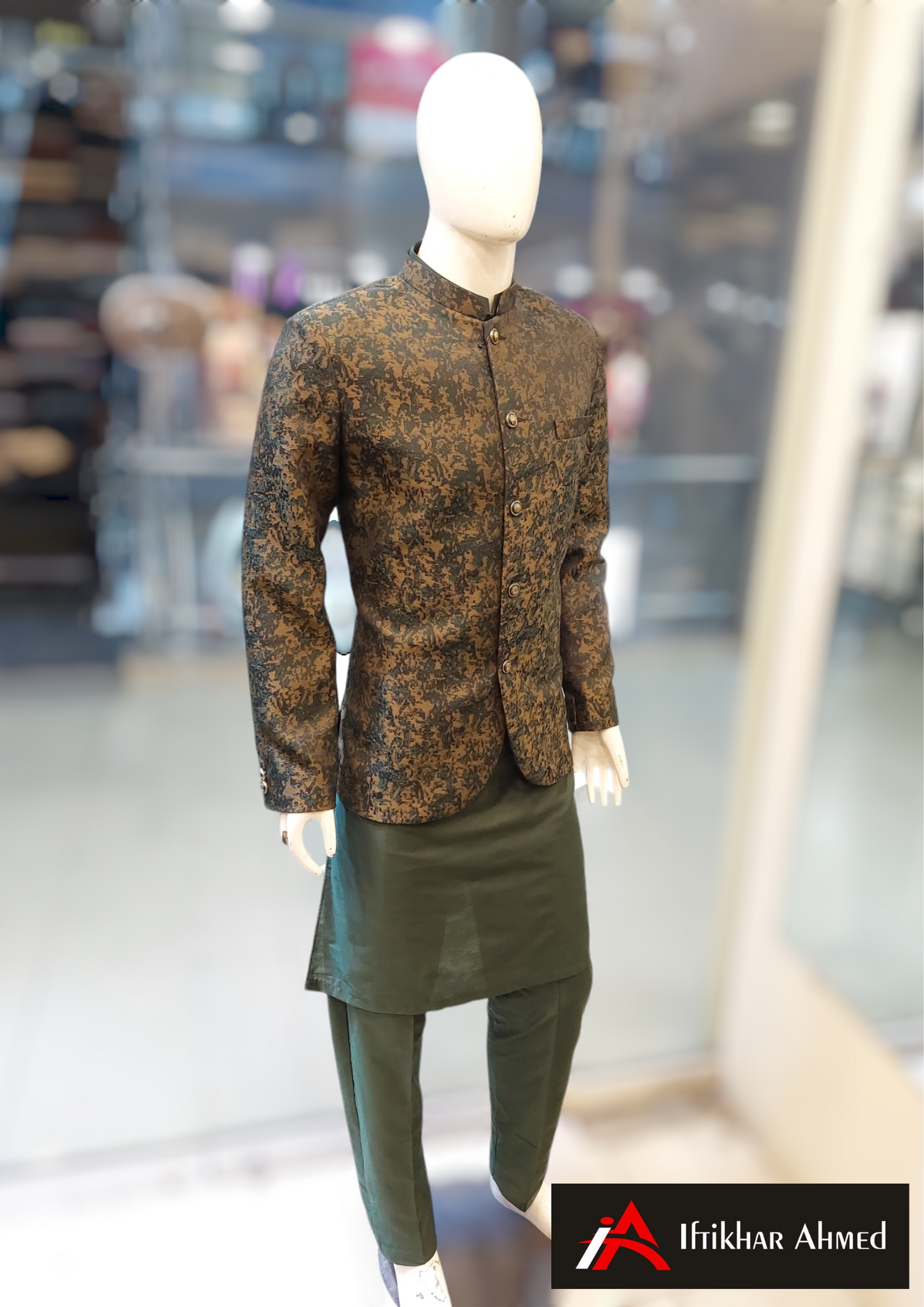 Dark Green With Brown Emboss Prince Coat - MDC Fabric