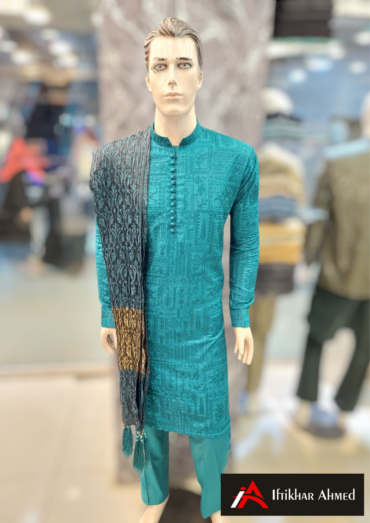 Teel Blue - Kurta Pajama - Masoori Sequence Work - Cotton Silk Fabric
