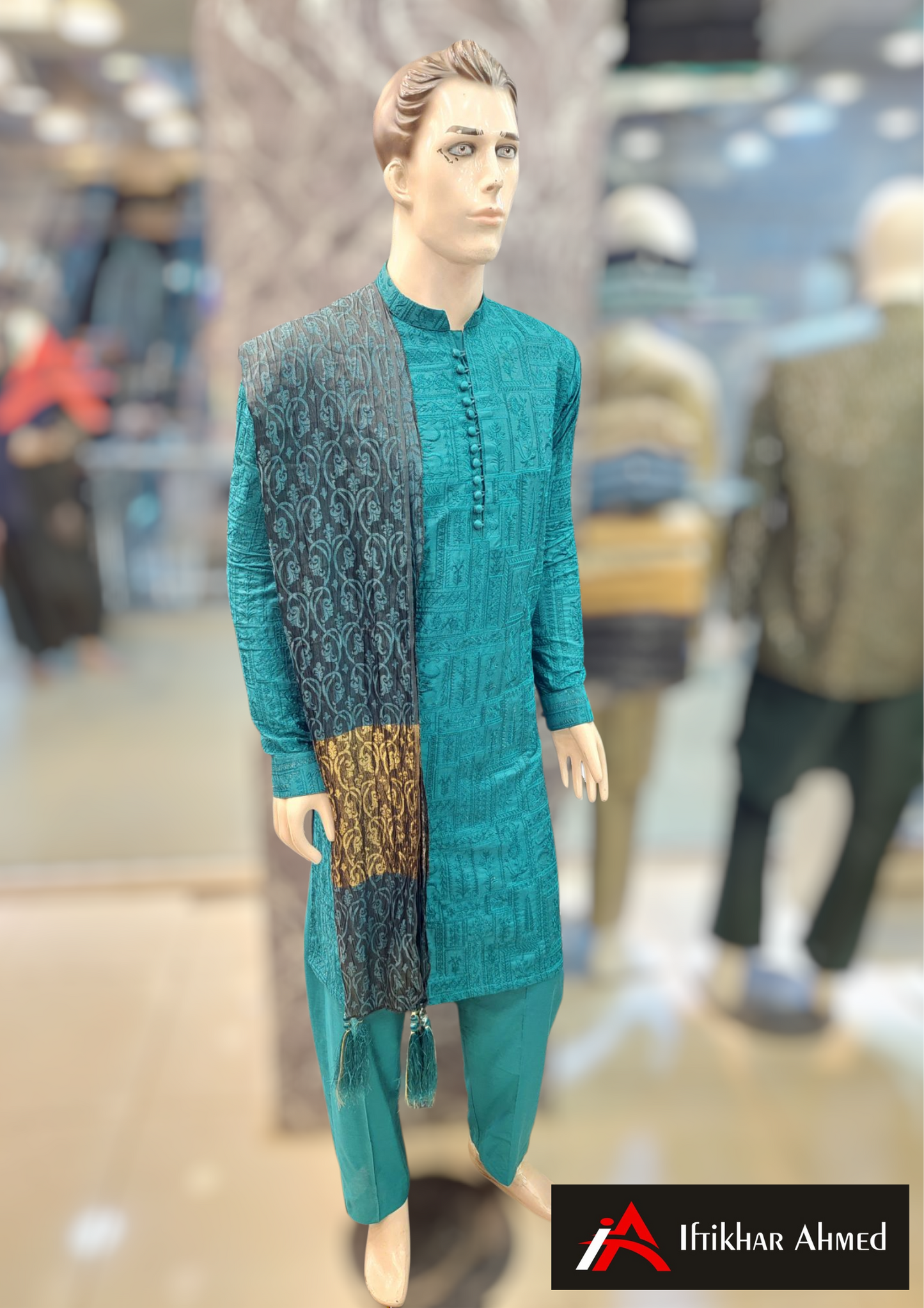 Teel Blue - Kurta Pajama - Masoori Sequence Work - Cotton Silk Fabric