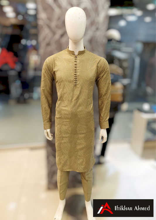 Shampion Green - Kurta Pajama - Masoori Sequence Work - Cotton Silk Fabric