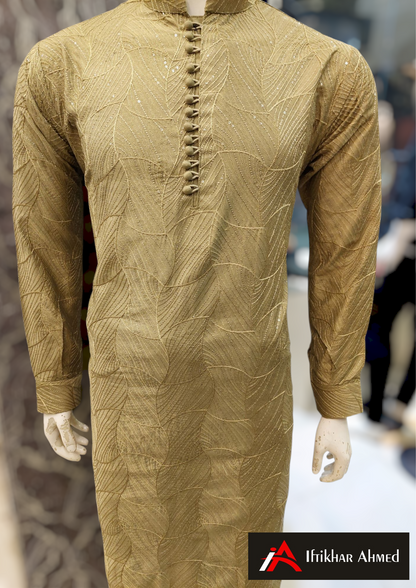 Shampion Green - Kurta Pajama - Masoori Sequence Work - Cotton Silk Fabric