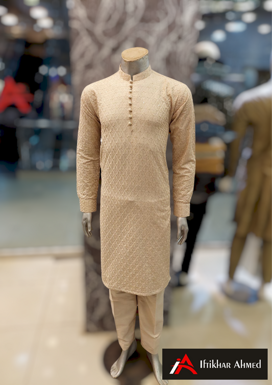 Tea Pink - Kurta Pajama - Masoori Sequence Work - Cotton Silk Fabric